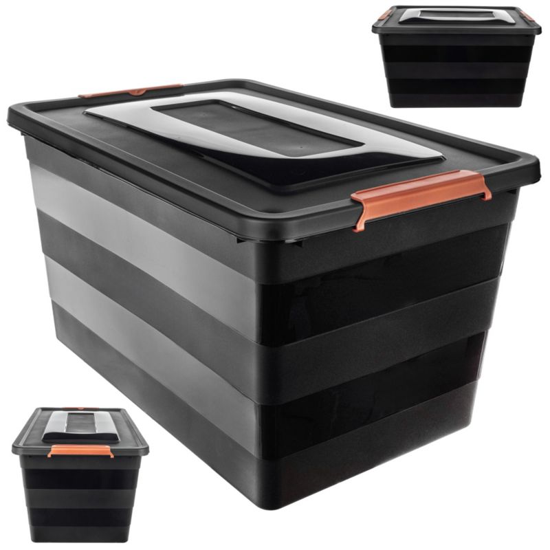 Pojemnik KADAX Z Pokrywą Do Przechowywania 55L Organizer Plastikowy Na Zabawki Czarny 1 szt.
