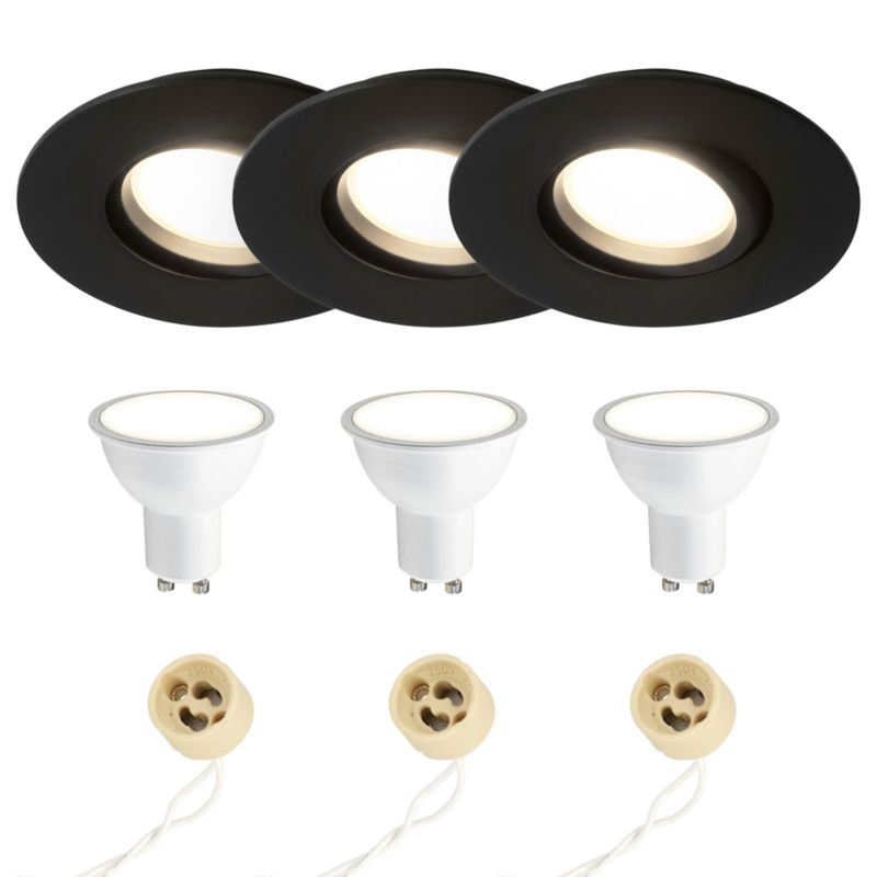 Punktowa oprawa sufitowa EDO hermetyczna czarna żarówka 4000K 5,5W GU10 z gniazdem,wpuszczana regulowana POLI 3szt.
