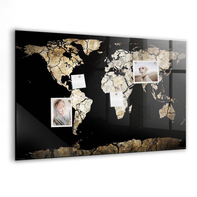 Szklana tablica magnetyczna Wallfluent 90x60 cm Mapa świata susza 1 szt.