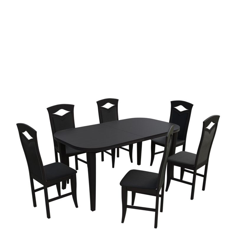 Zestaw RO04 MIRJAN 24 Stół rozkładany S02 90x160/240 + 6 krzeseł K53 wenge + czarna ekoskóra 1 kpl.