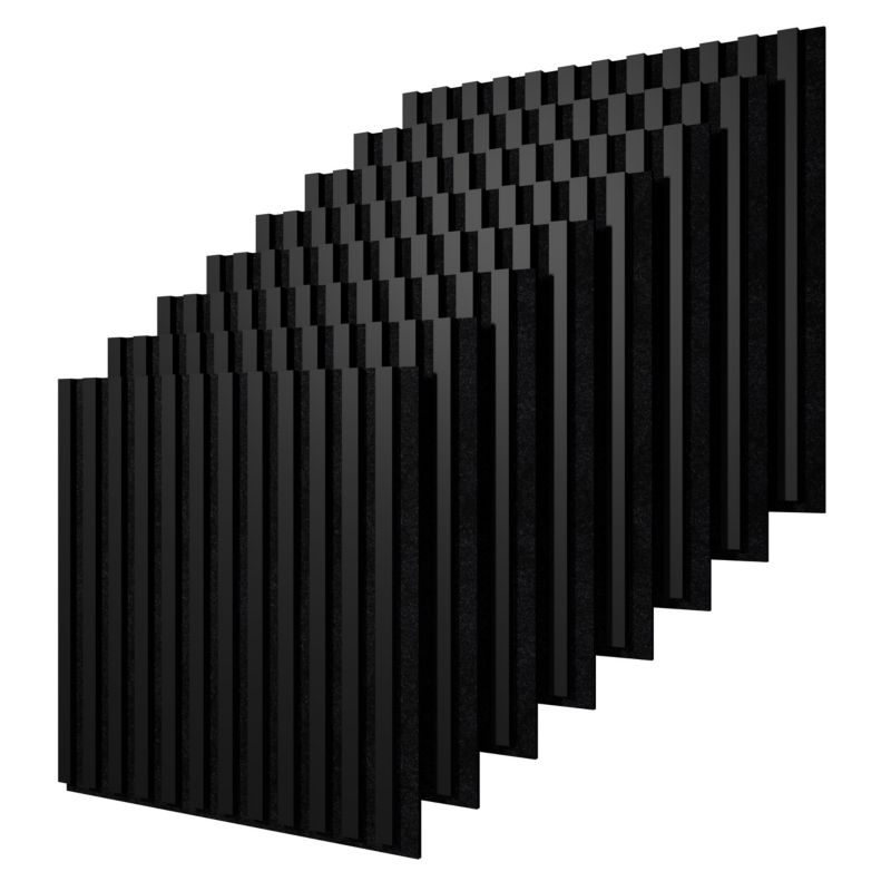 Lamele ścienne na czarnym filcu Stegu, czarne panele akustyczne 60x60,5cm 8 szt.
