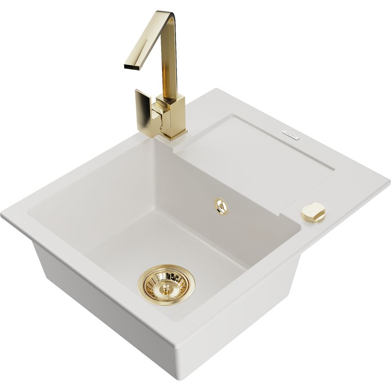 Zlewozmywak granitowy 1-komorowy Mexen Enzo z ociekaczem i baterią kuchenną Rita czarny - 6506-77-670300-70 1 szt.