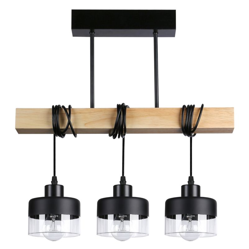 Lampa wisząca sufitowa MasterLED Stark 3x LED E27 żyrandol 50cm IP20 drewno stal szkło czarna 1 szt.