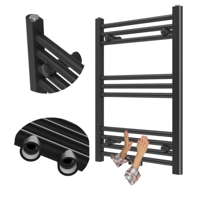 Grzejnik Łazienkowy Granitan Raven 70/50cm Czarny Kaloryfer Drabinkowy 1kpl.