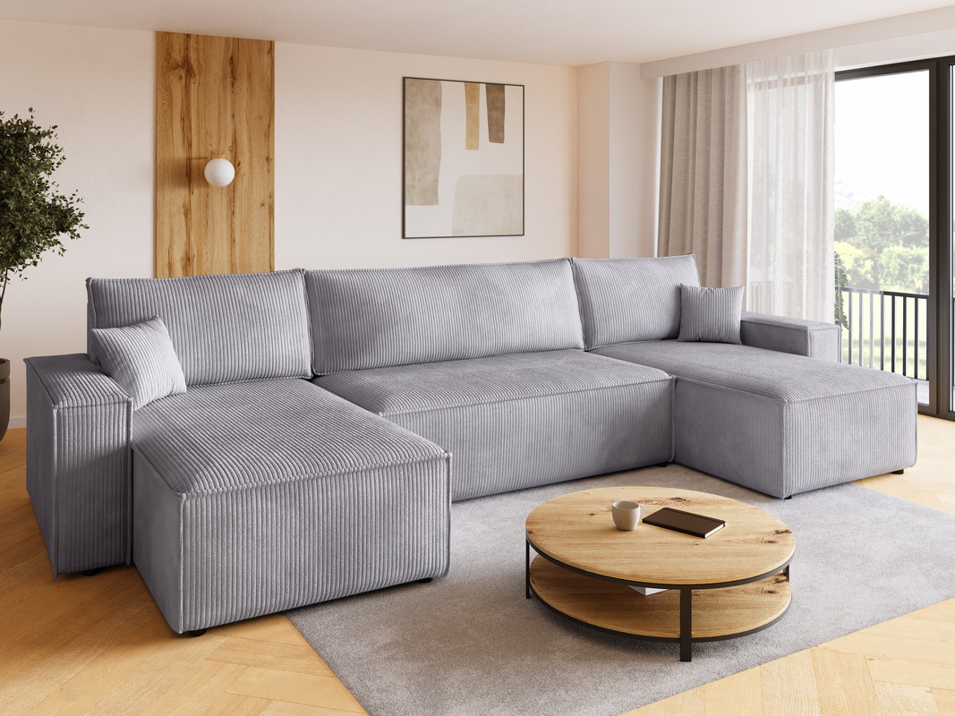 Szary narożnik rozkładany z funkcją spania i pojemnikiem do salonu ADI