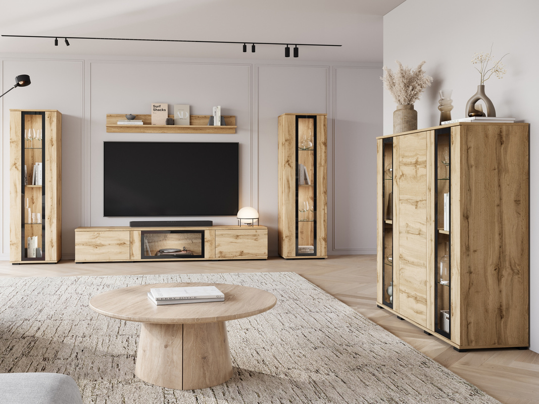 Zestaw nowoczesnych mebli do salonu z komodą dąb wotan CAVIO