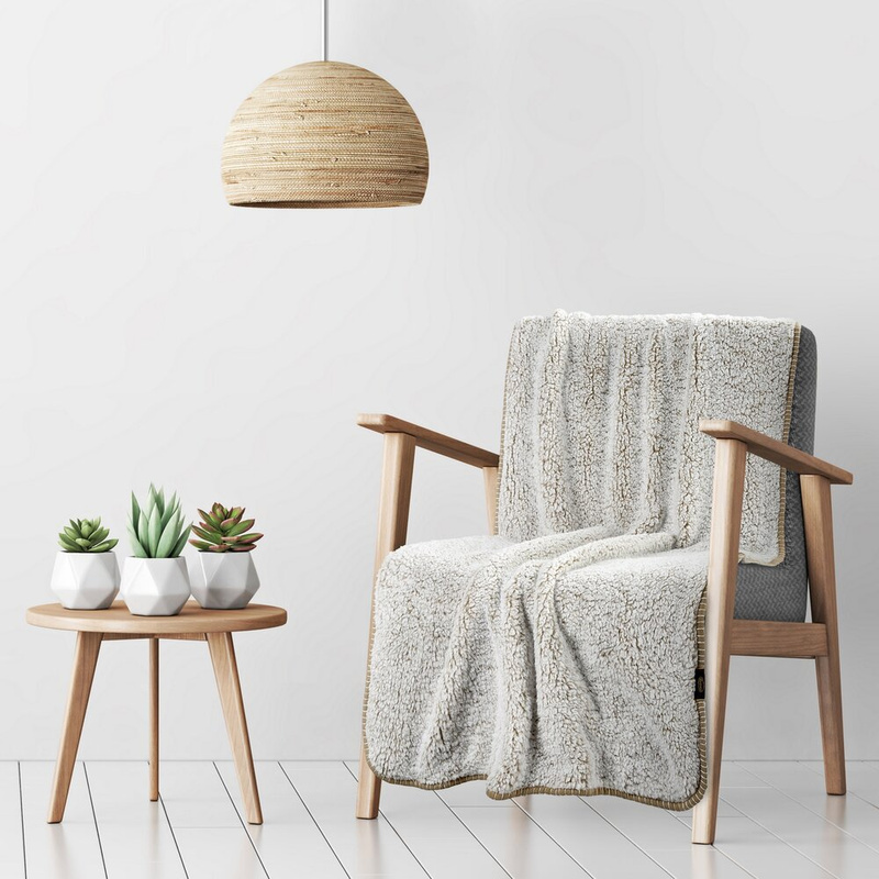 Beżowy koc fotelowy 70x160 cm KORAL barankowy wyjątkowo miękki