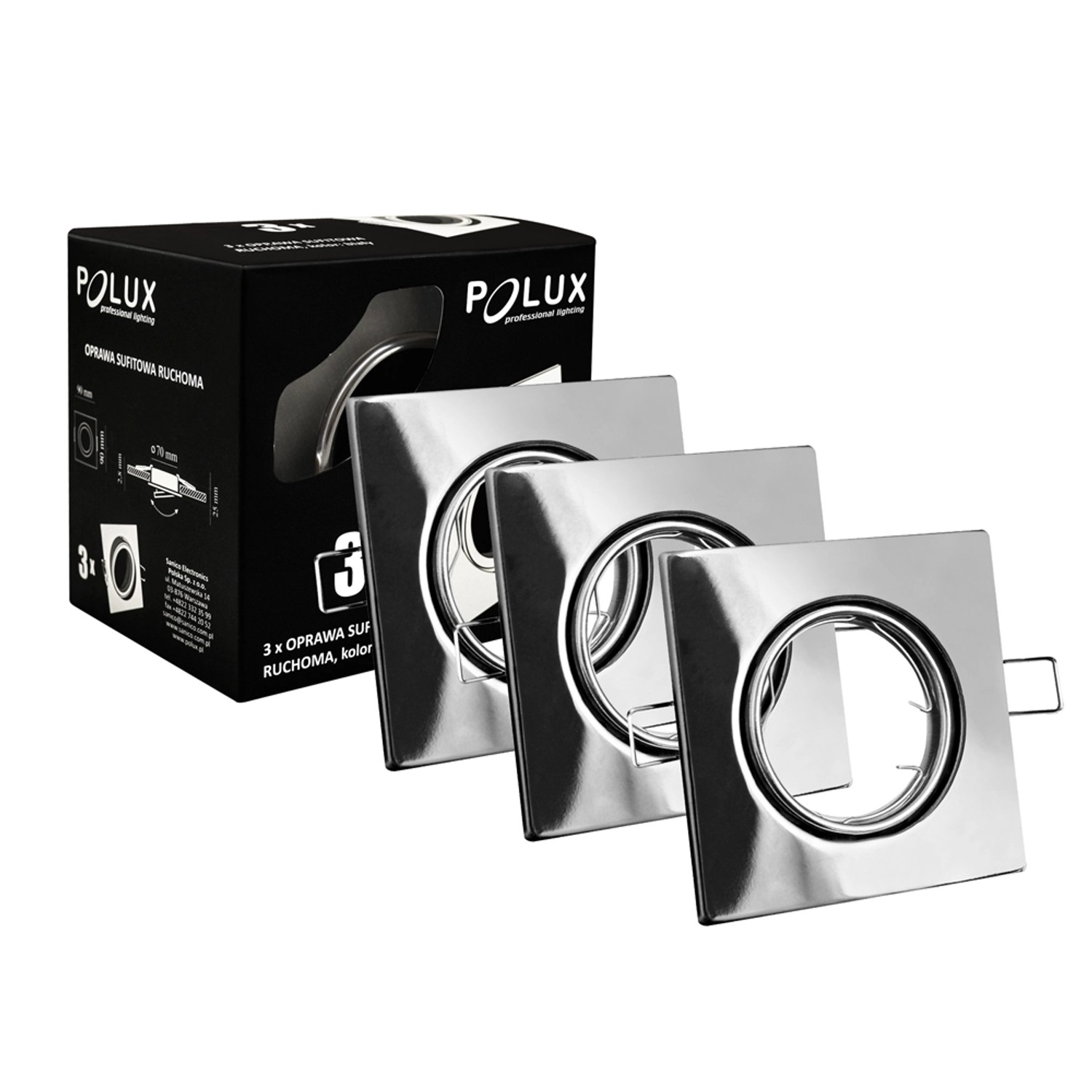 Polux Zestaw oczek ruchomych OPIN kwadratowe chrom 3xMR16