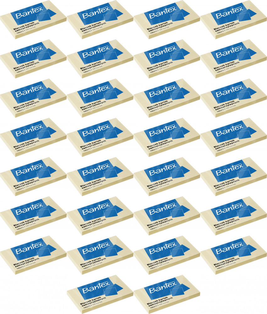 60x Karteczki samoprzylepne Bantex, 100x75mm, 100 karteczek, żółty