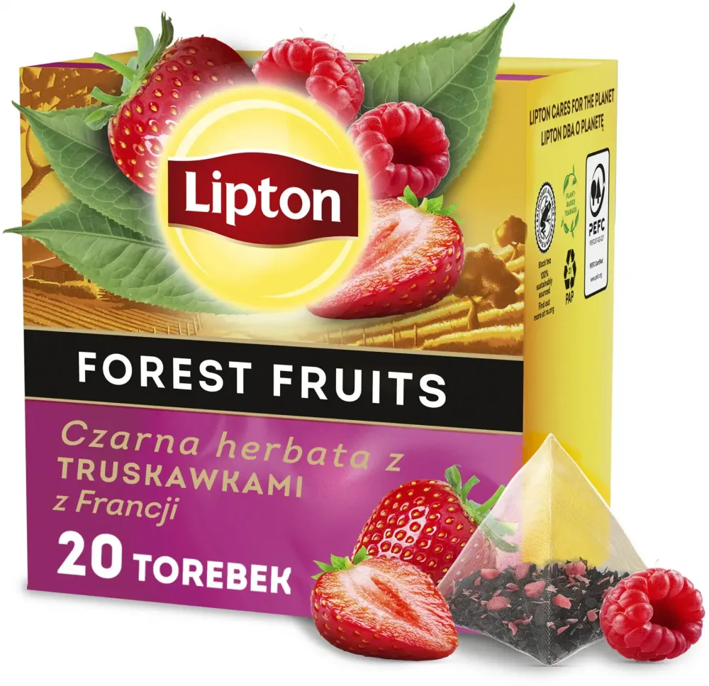 Herbata czarna w piramidkach Lipton, z truskawkami z Francji, 20 sztuk x 1.5g