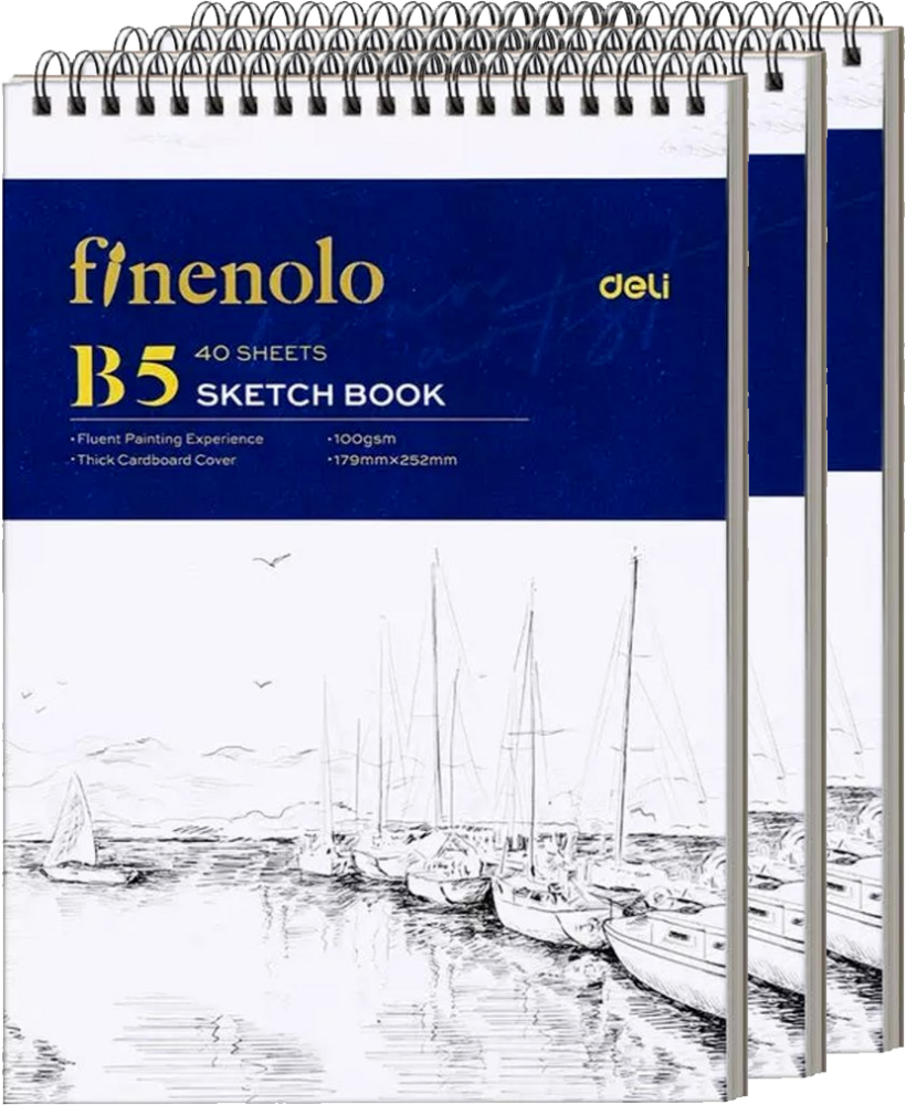 3x Szkicownik Deli Finenolo, na spirali, B5, 40 kartek, biały