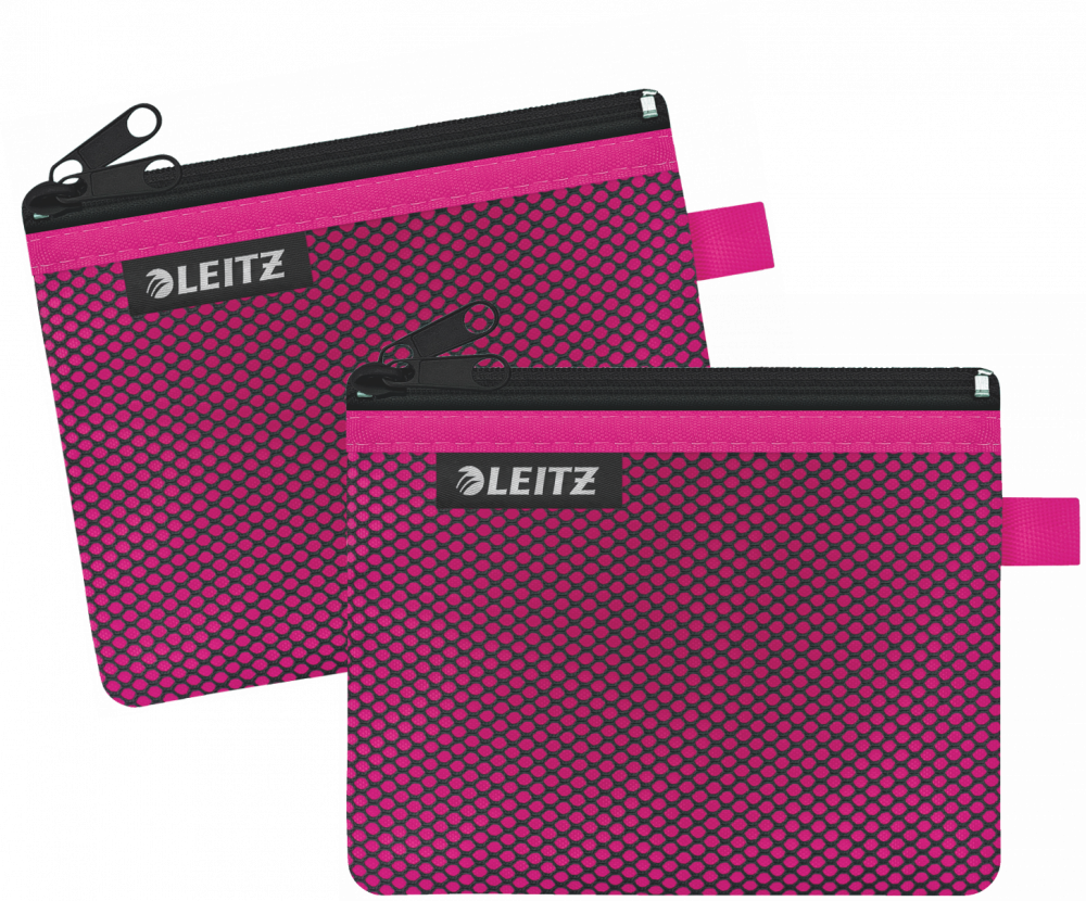 2x Koszulka/saszetka z suwakiem Leitz Wow, 2 przegródki, rozmiar S, różowy