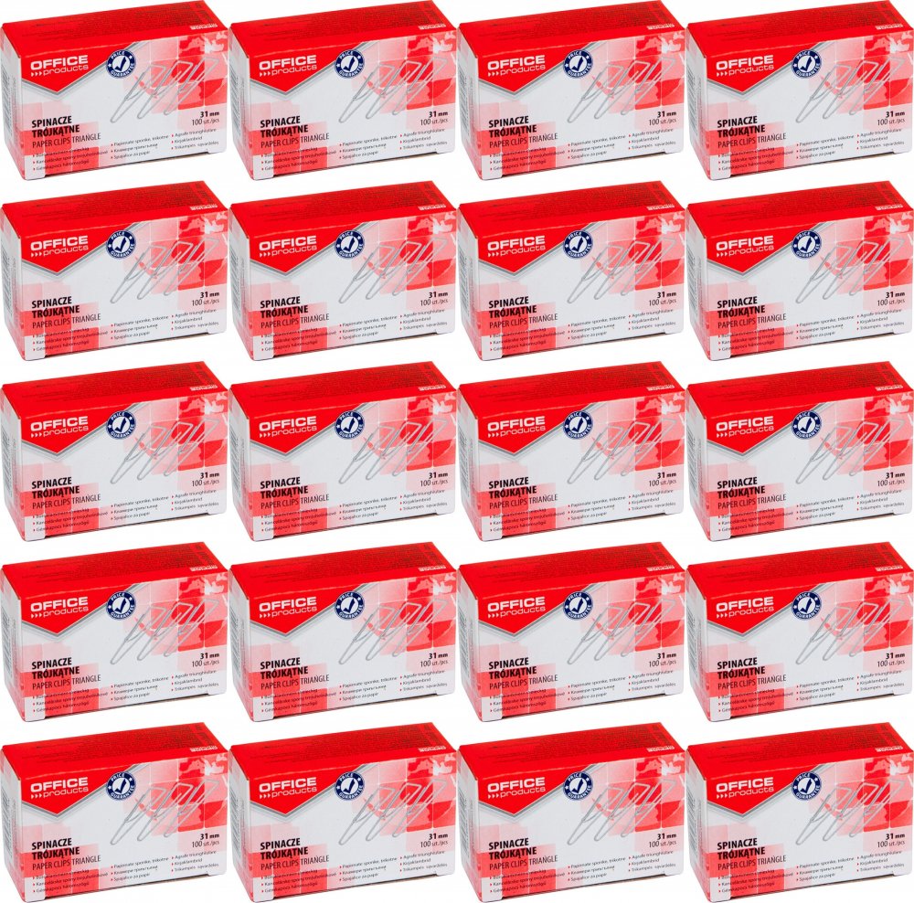 20x Spinacz Office Products, trójkątny, 31mm, 100 sztuk, srebrny