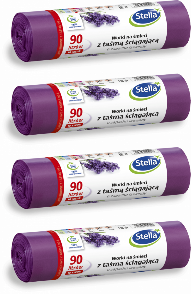4x Worki na śmieci Stella, na odpady zmieszane, ekologiczne, 90l, 10 sztuk, lawendowe, fioletowy