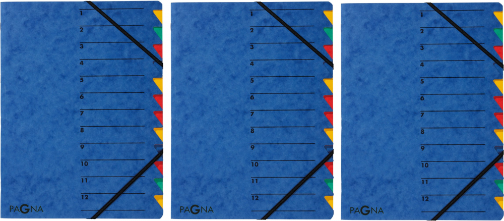 3x Teczka z przegródkami Pagna, A4, 12 przekładek, niebieski