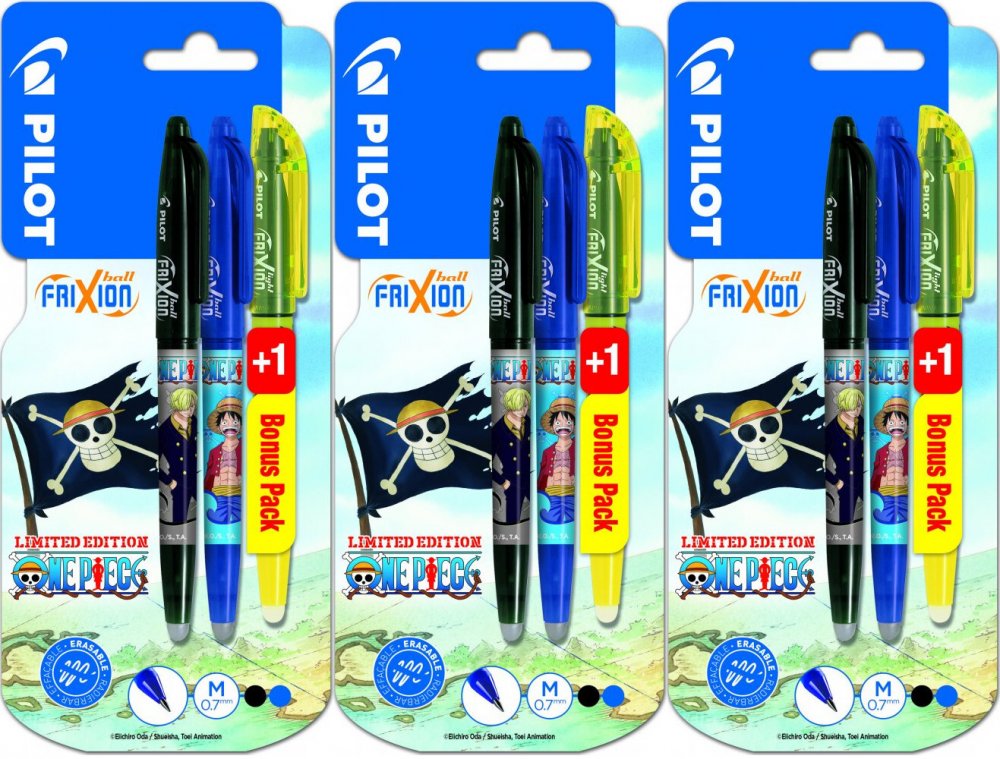 3x Pióro kulkowe wymazywalne Pilot Frixion Ball One Piece, 0.7mm, 2 sztuki+ zakreślacz wymazywalny Pilot, Frixion Light, ścięta, 4mm