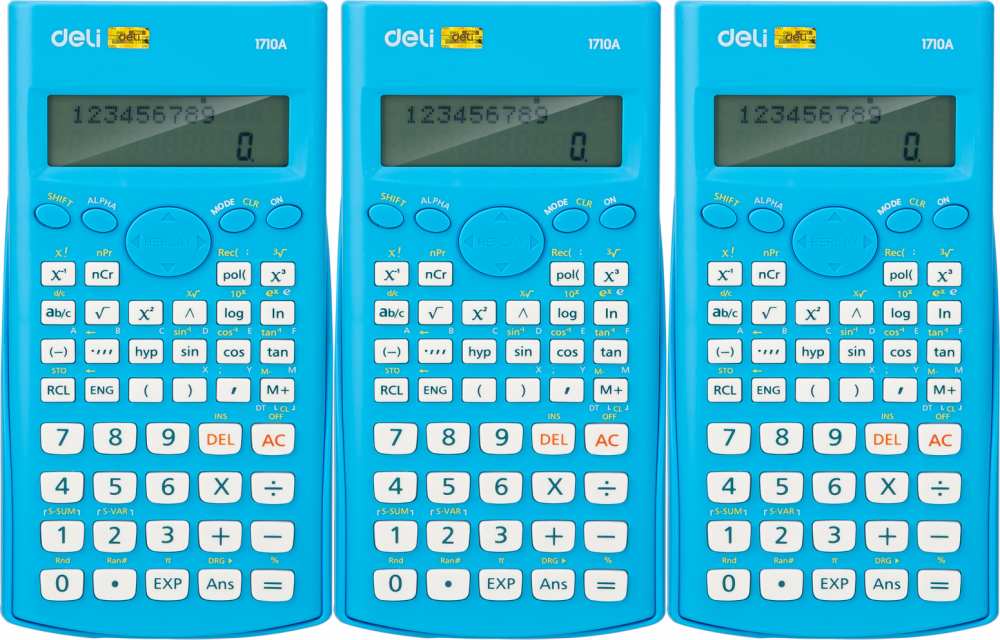3x Kalkulator naukowy Deli E1710A, 12 cyfr, 240 funkcji, niebieski