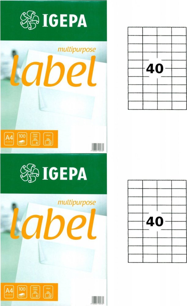 2x Etykiety samoprzylepne Igepa Label, 52.5x29.7mm, 100 arkuszy, biały