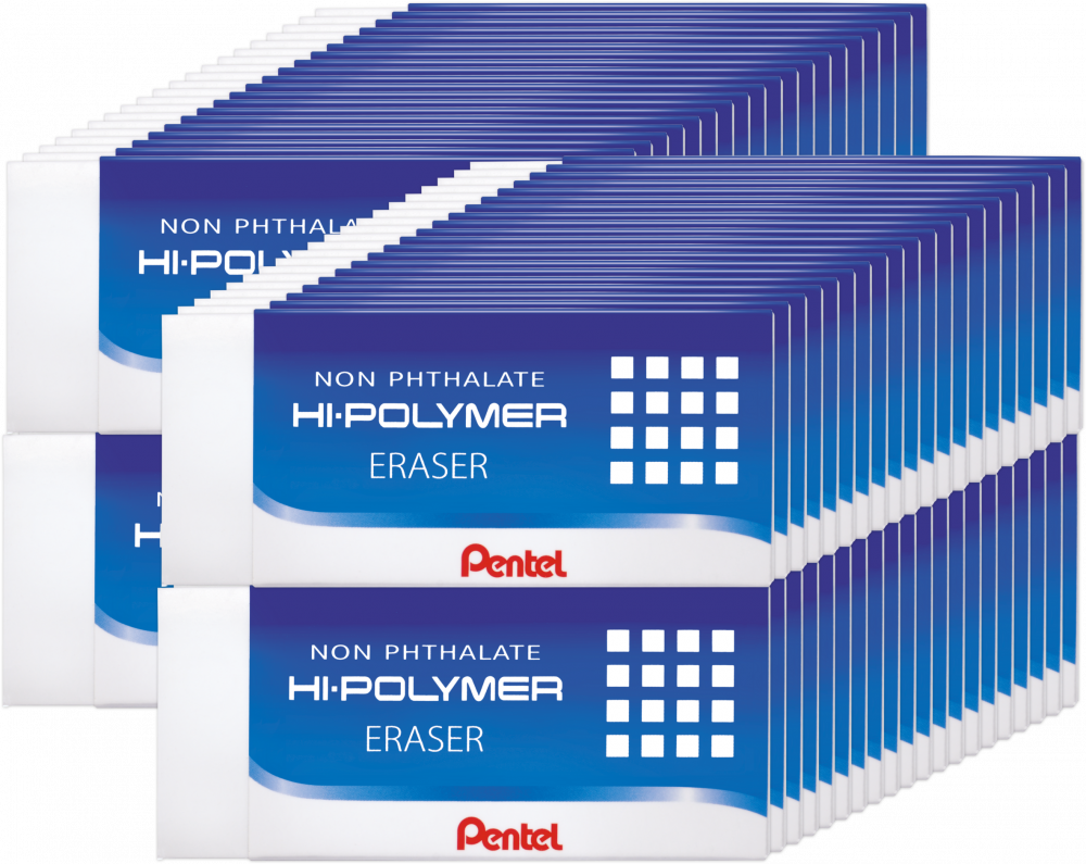 96x Gumka ołówkowa Pentel ZEH Hi-Polymer, 43x17.4x11.7mm, biały