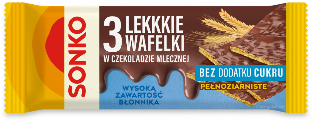 Lekkkie wafelki Sonko, w czekoladzie mlecznej, bez dodatku cukru, 3 sztuki, 36g