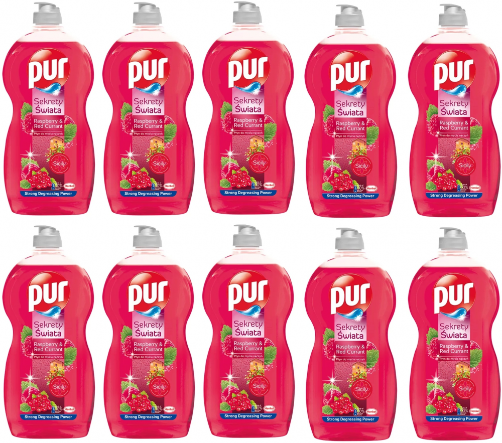 10x Płyn do naczyń Pur Sekrety Świata Raspberry & Red Currant, malina i czerwona porzeczka, 1.2l