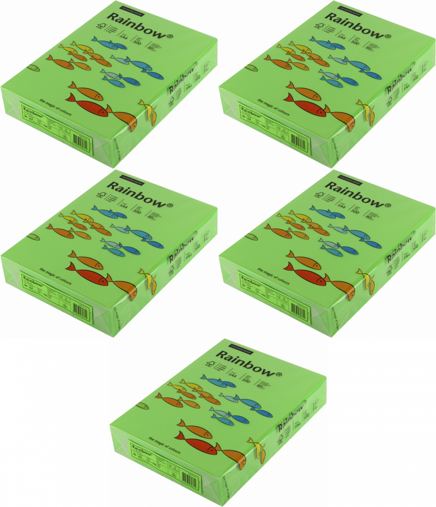 5x Papier kolorowy Rainbow, A4, 80g/m2, 500 arkuszy, zielony (R76)