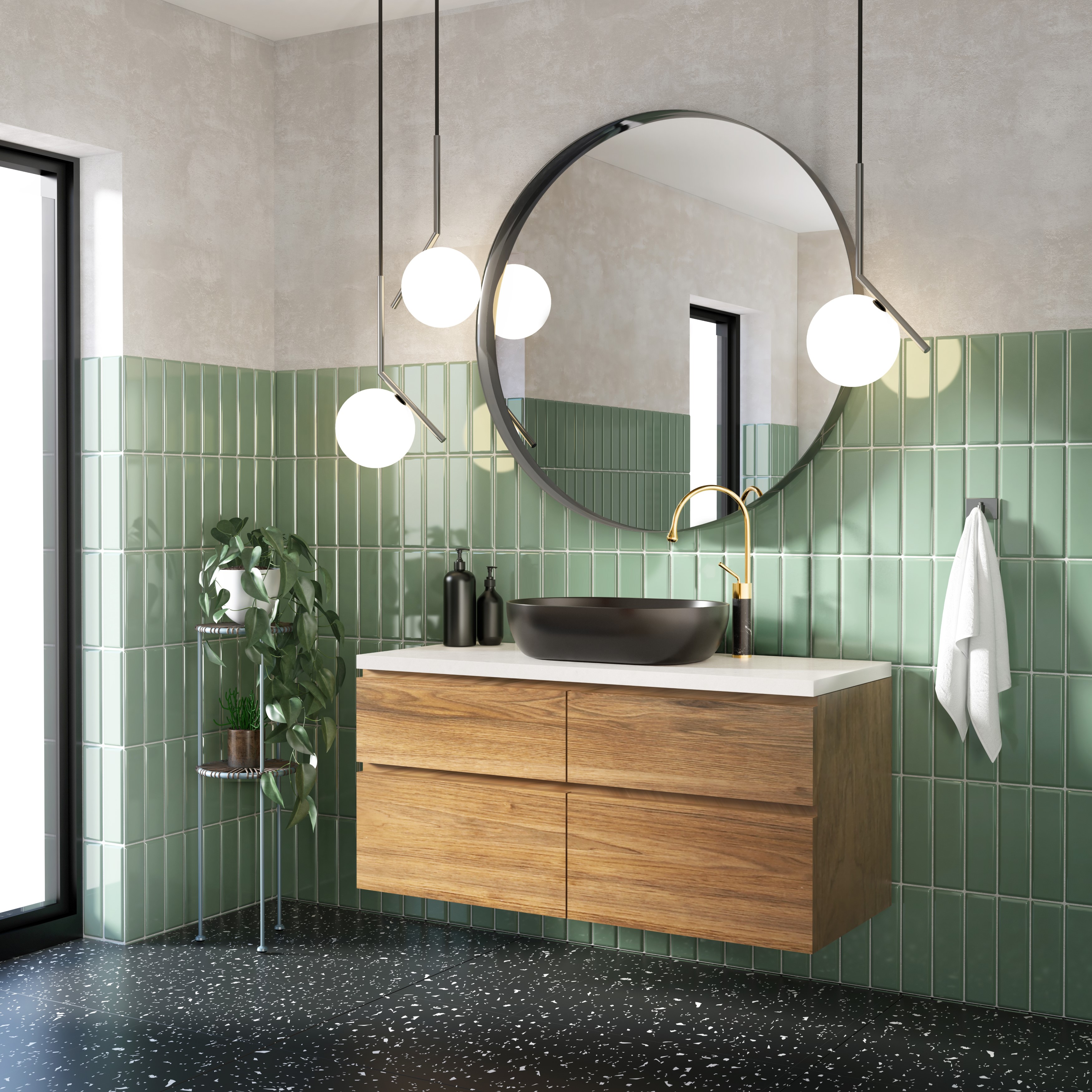 Invena Gabro bateria umywalkowa stojąca czarny/złoty BU-33-W17