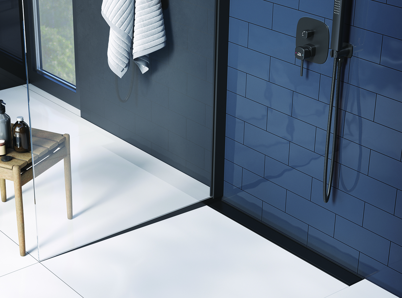 Laveo Basso odpływ przyścienny 50 cm ruszt odwracalny czarny COB751D