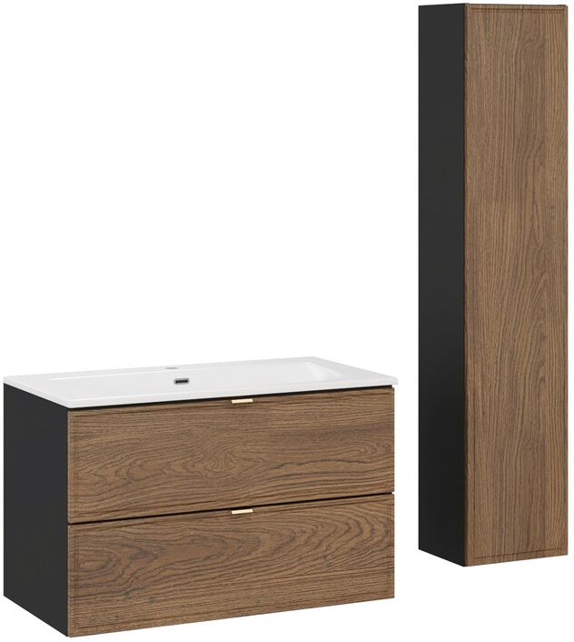 Zestaw Comad Talia Casella szafka podumywalkowa 80 cm z umywalką meblową Sky i szafka boczna wisząca dąb-czarny SET-TC 80CM UM SKY HC