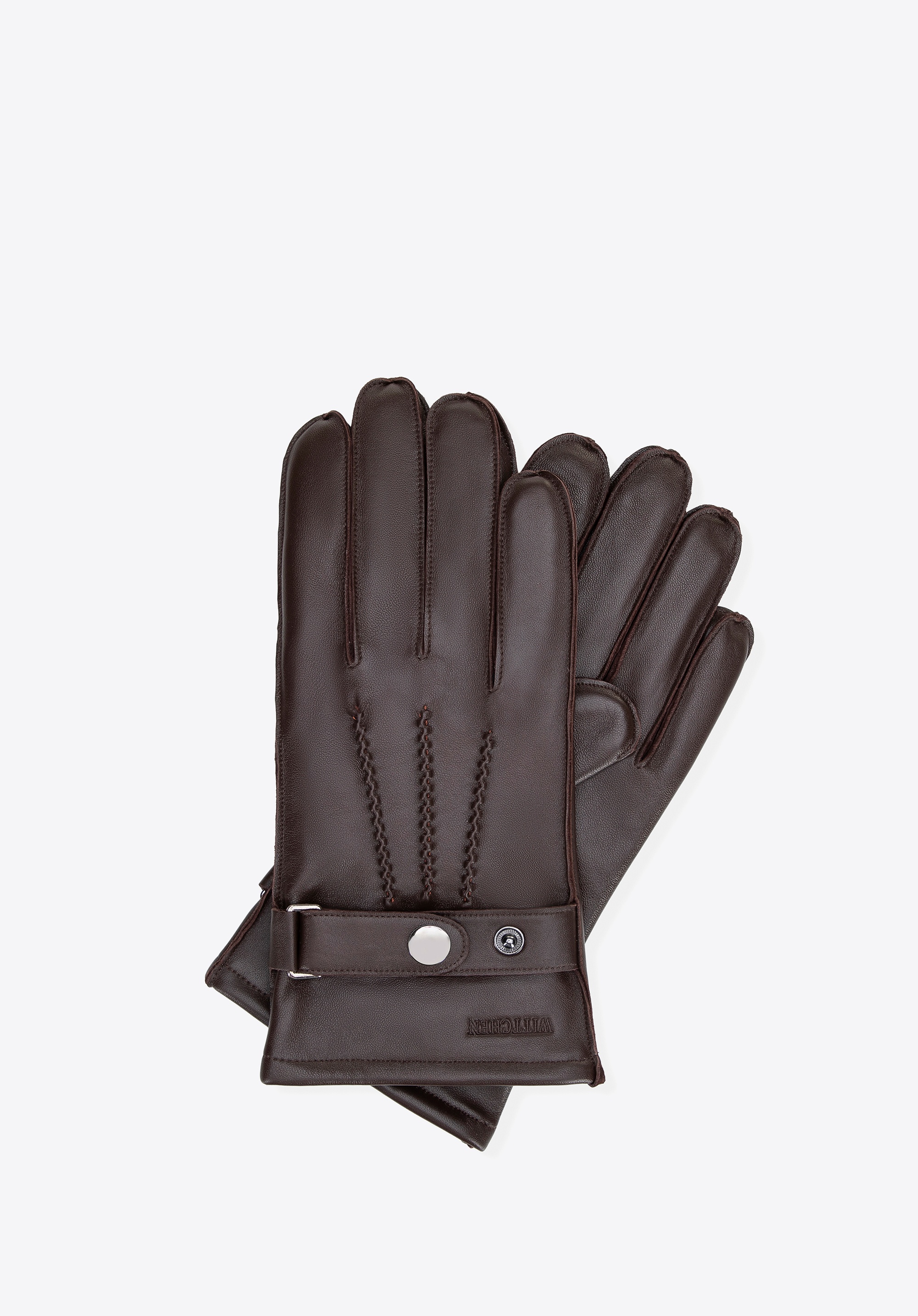 Rękawiczki ze skóry naturalnej z dekoracyjnymi przeszyciami brązowe