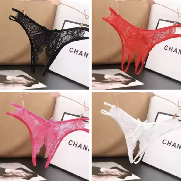 4-pak koronkowych stringów z otwartym krokiem 250