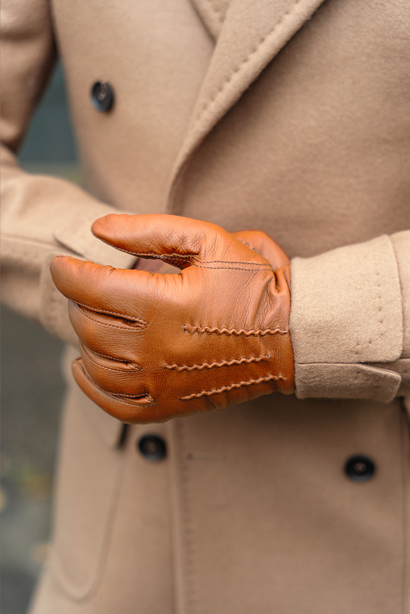 Rękawiczki ze skóry jagnięcej nappa, koniakowe
