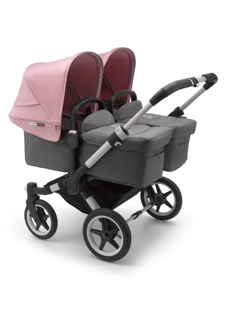 Bugaboo, Donkey3 Twin - wózek głęboko-spacerowy dla bliźniąt-Alu -Grey Melange-Soft Pink