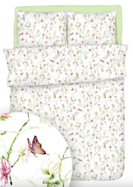 Poszewka 50x70 - KORA PREMIUM, 100% bawełna wz. Powoje z motylem