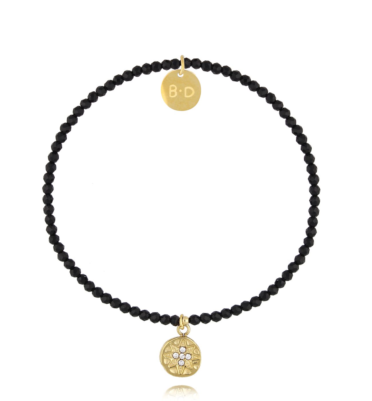 Bransoletka z czarnymi turmalinami złotą zawieszką BTW3128