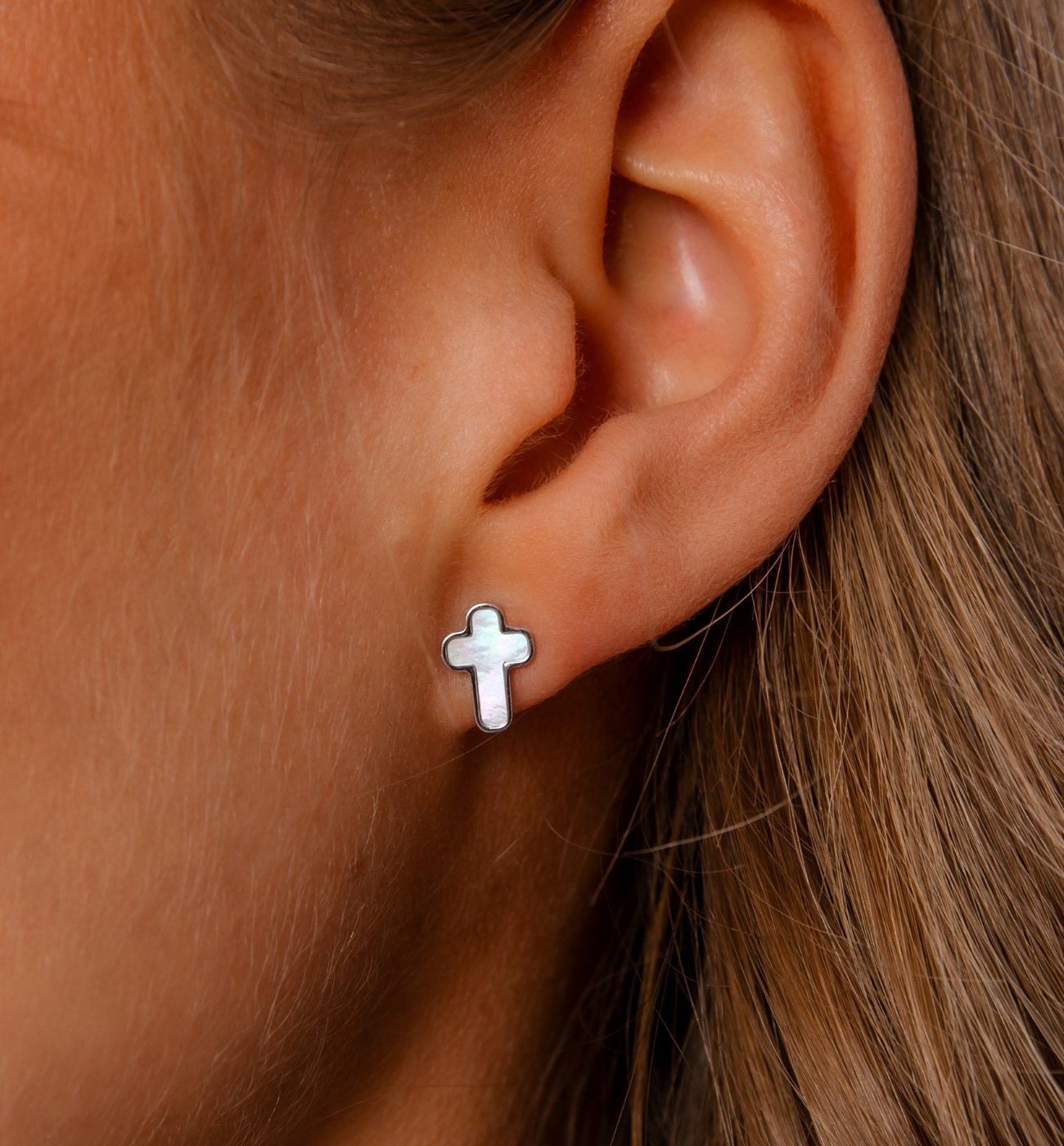 Kolczyki krzyżyki z masą perłową srebrne KGG0037 - By Dziubeka