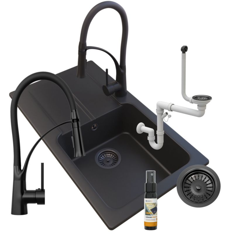 Zlewozmywak Granitowy Tasos Granitan z Baterią i Syfonem