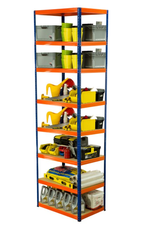 Regał metalowy MODO24 magazynowy niebiesko-pomarańczowy helios 270x90x45cm 8 półek po 400 kg 1 szt.