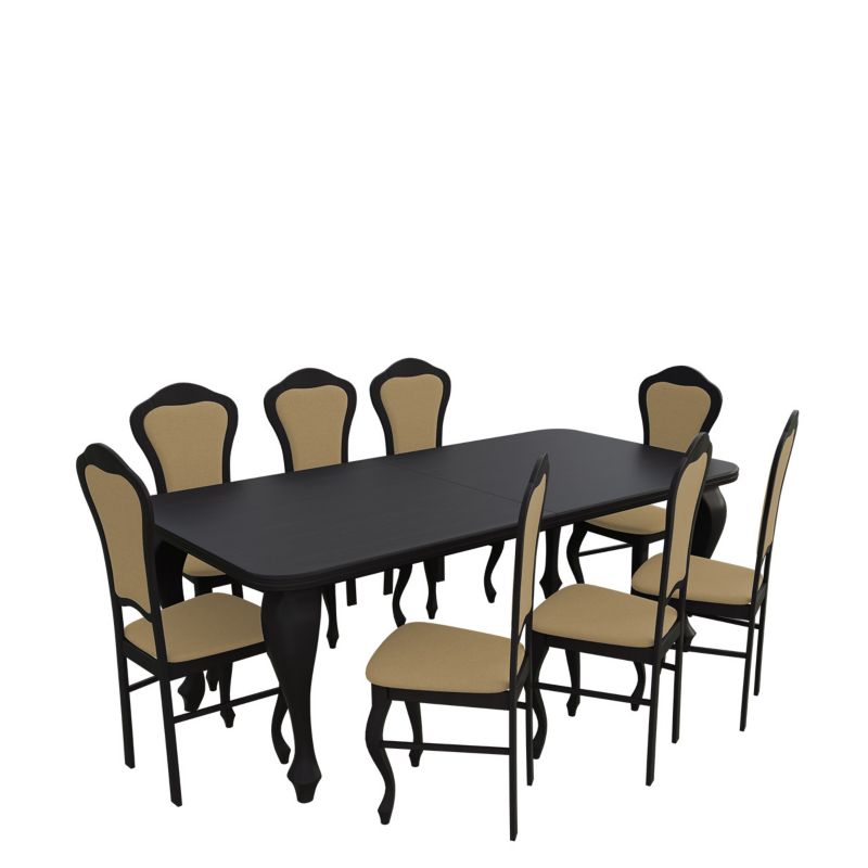 Zestaw RO09 MIRJAN 24 Stół rozkładany S13 100x200/300 + 8 krzeseł K30 wenge + piaskowy 1 kpl.
