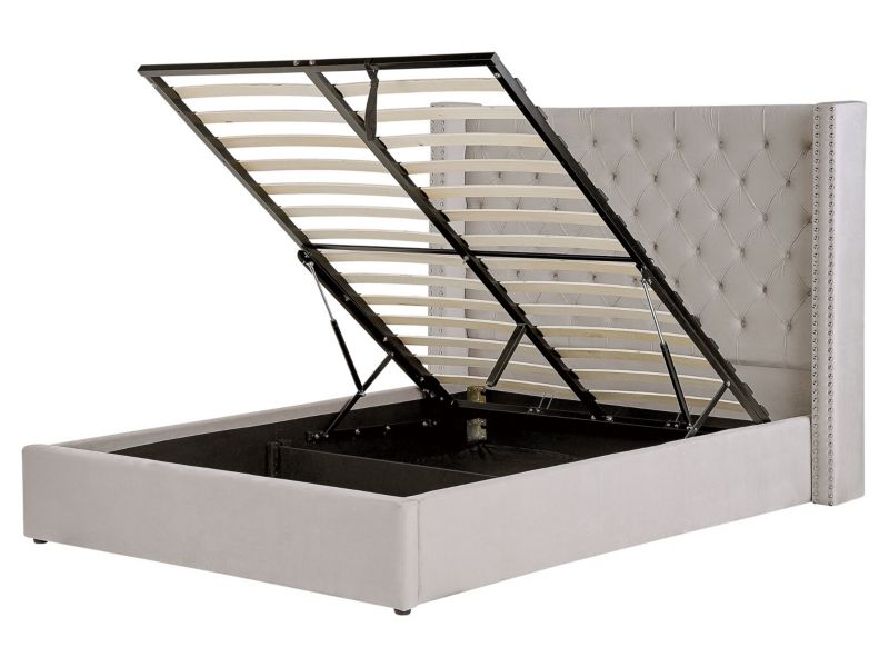 Łóżko z pojemnikiem welurowe 160 x 200 cm jasnoszare Lubbon 1 szt.