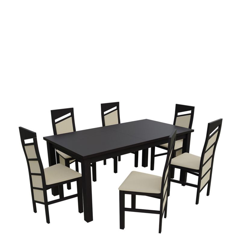 Zestaw RO19 MIRJAN 24 Stół rozkładany S18-L 80x160/200 + 6 krzeseł K61 wenge + ekoskóra ecru 1 kpl.