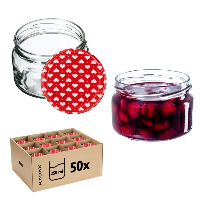 Słoik KADAX Słoiki 250ml Szklany Na Przetwory Dżem miód + Zakrętki Fi82 50 szt.