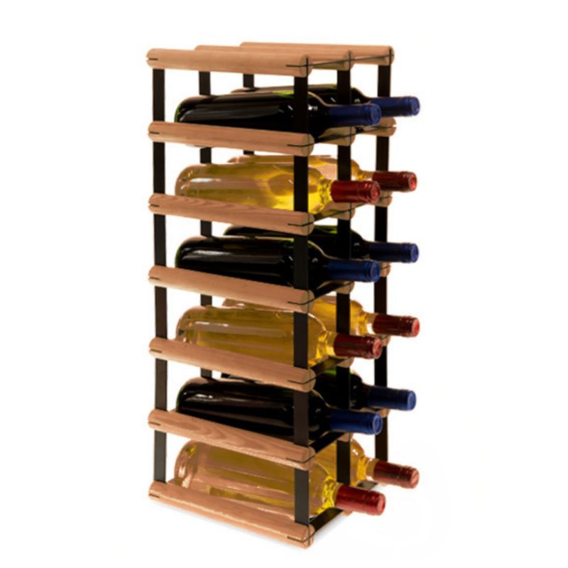 Stojak na wino MODO24 na butelki PET eko wąski minimalistyczny na 12 butelek czarny metal drewno brązowe 1 szt.