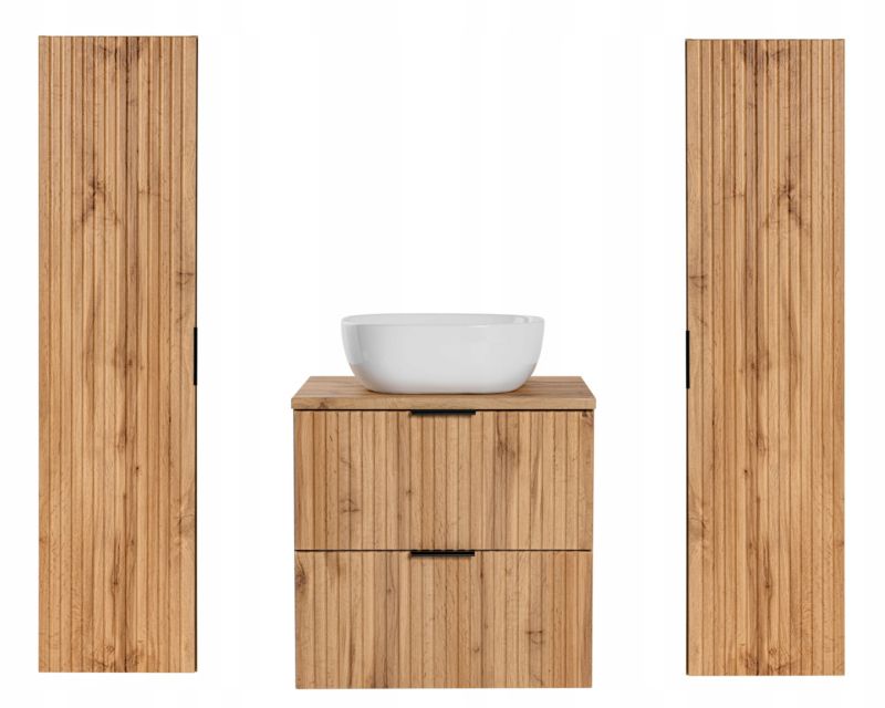 Szafka pod umywalkę Furnidea 60 cm i 2 słupki 140 cm dąb Wotan Adel zestaw