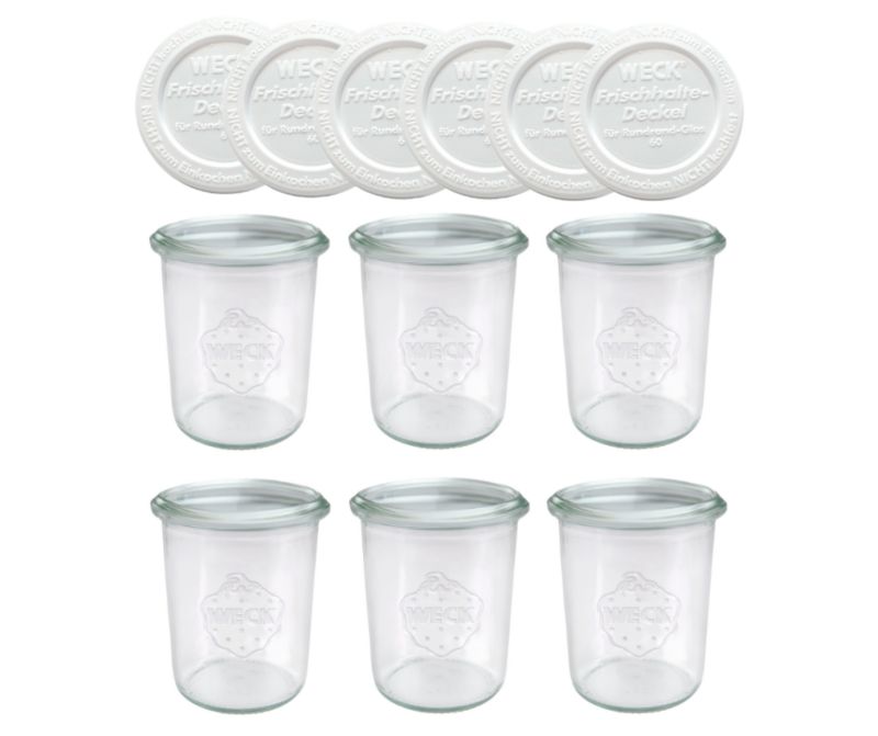 Słoiki MODO24 Weck 160 ml fi 60 mold z plastikowymi wiekami 6 kpl.