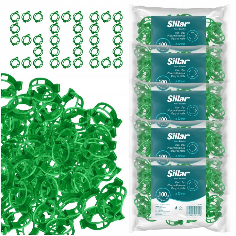 Klipsy do mocowania roślin, Sillar, zapinki, do podtrzymywania roślin, łodyg, podpór, 2.2cm, 500szt