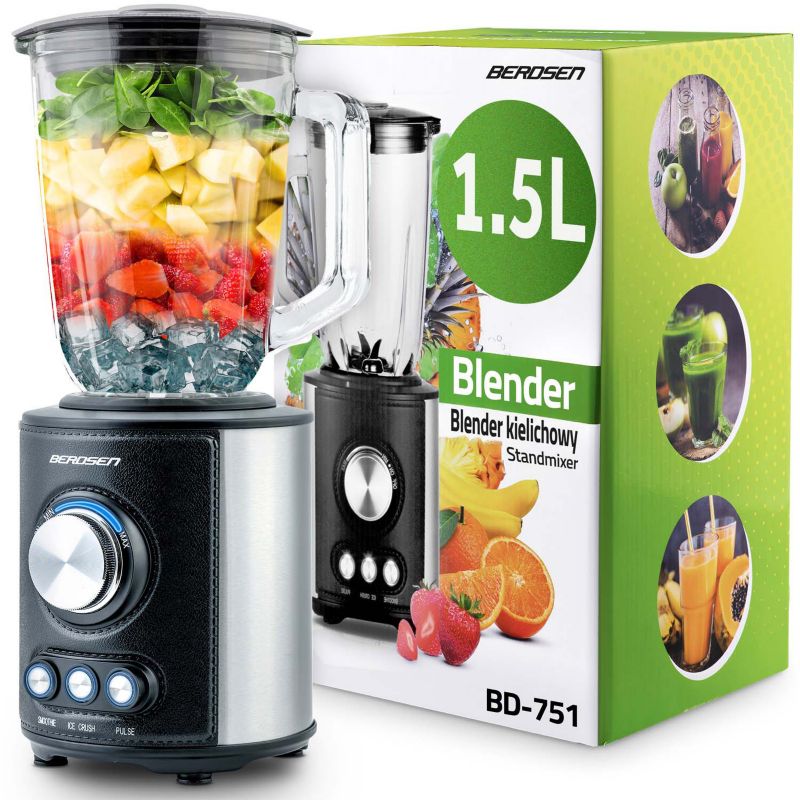 Duży blender Berdsen kielichowy szklany 800W 1,5l 1szt.