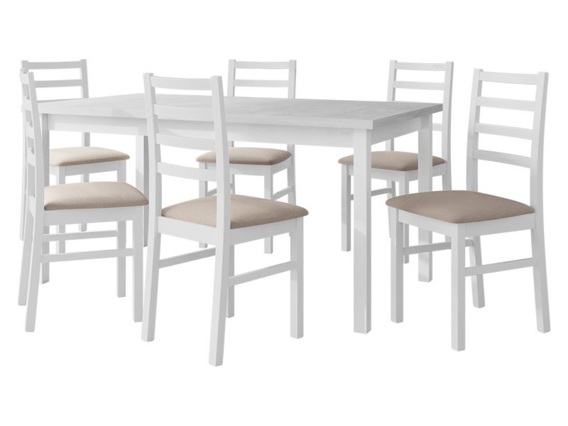 Zestaw DR02 MIRJAN 24 Stół rozkładany Modena II 90x160/200 + 6 krzeseł Nilo 8 orzech + beżowa tapicerka 1 kpl.