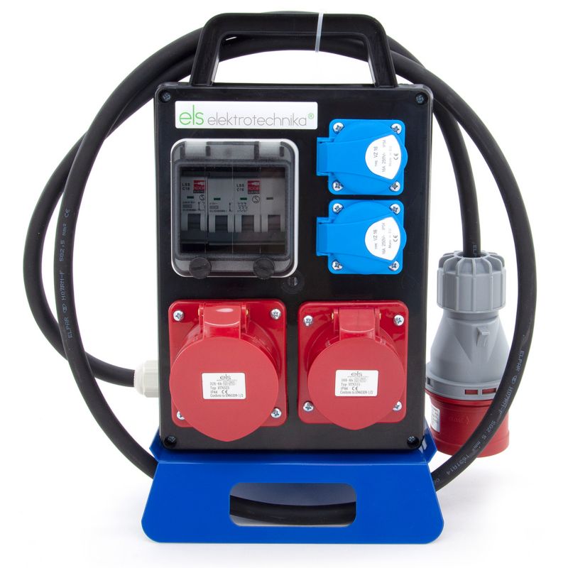 Rozdzielnica przenośna ELS Elektrotechnika 4PO21C11C1W2C 2x230V 32A/5 16A/5, wtyczka 32A/5 z 2m kablem OnPD, zabezpieczona, 1 szt.