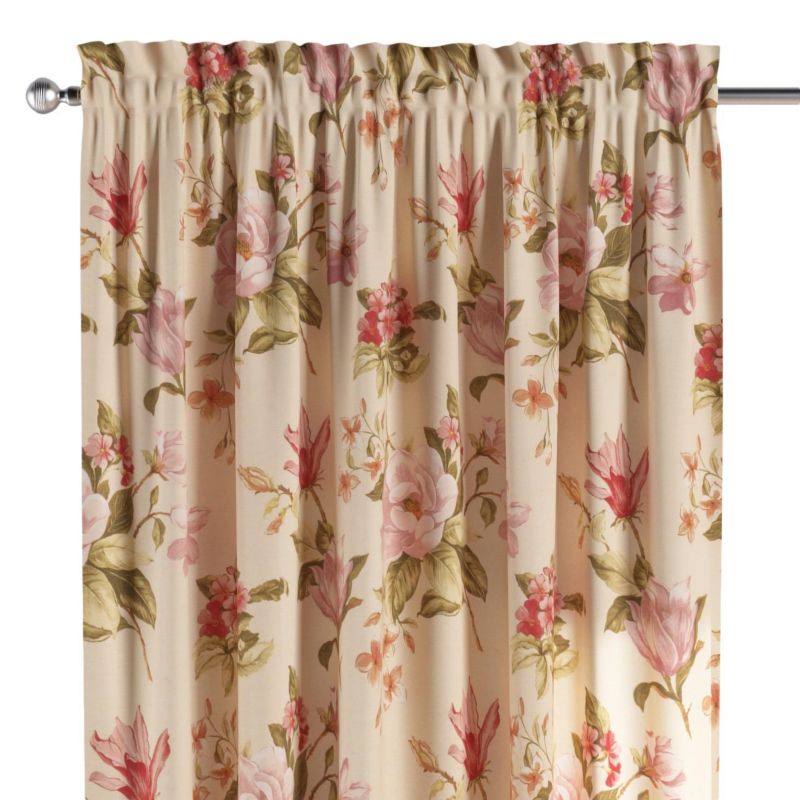 Zasłona na kanale z grzywką 1 szt. 130 x 245 cm Dekoria duże kwiaty na kremowym tle 1 szt.